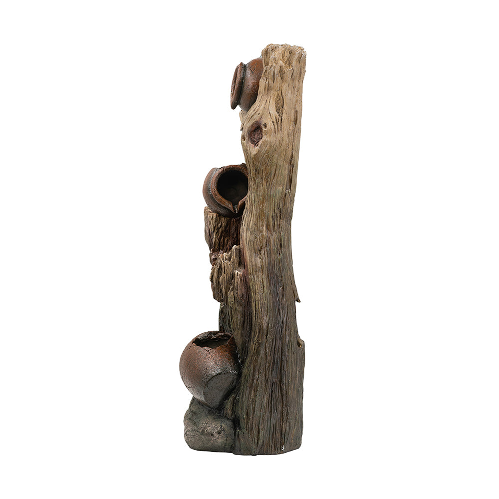 12.4X11.6X37.8" Decorative 3 Tier Tree Trunk Fountain With Lights And Pump, Brown Brown Garden & Outdoor Farmhouse,French Country,Pastoral,Rustic,Traditional Polyresin