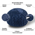 Faux Fur Bean Bag Chair, Navy 3Ft Cozy And Stretchable Fabric Lounger For Children And Adults With Easy Clean Cover, Comfortable Faux Fur Seating For Bedrooms, Filled With Shredded And Memory Foam. Navy Faux Fur