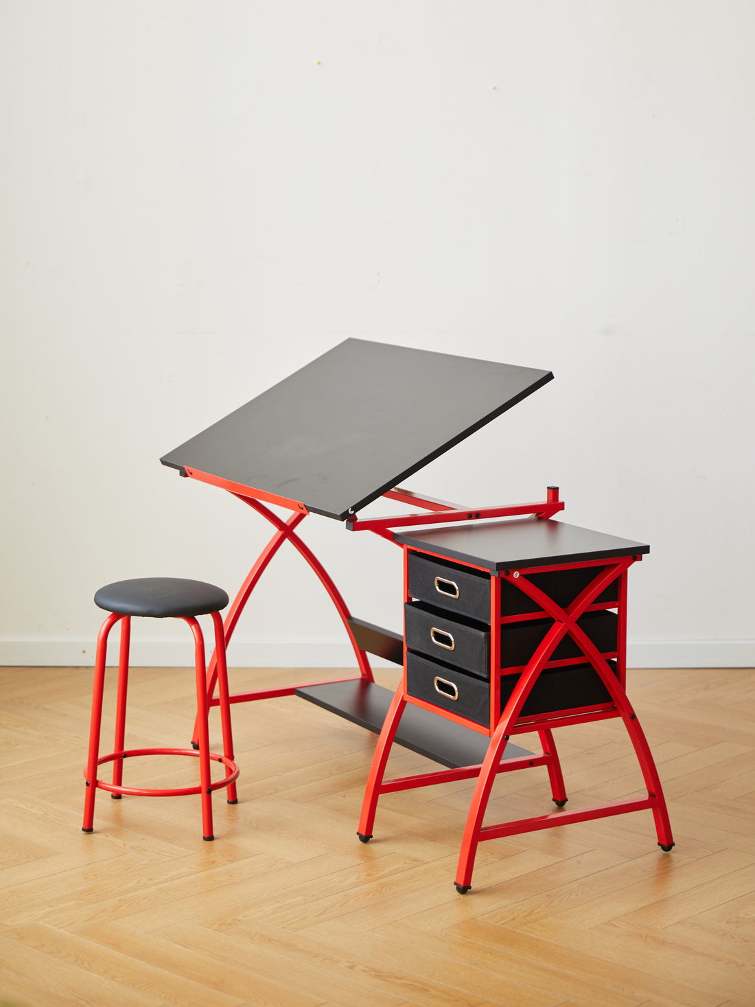 Drafting Table Red With Stool Red Mdf Metal