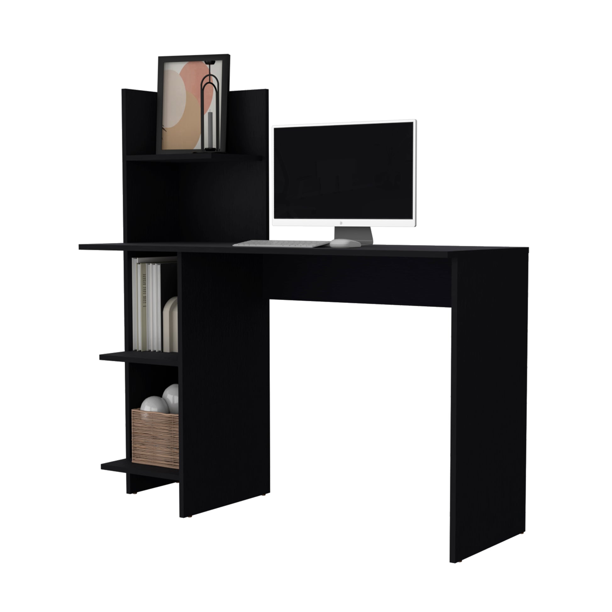 Tecoa Writing Desk, Four Shelves Black Particle Board Engineered Wood