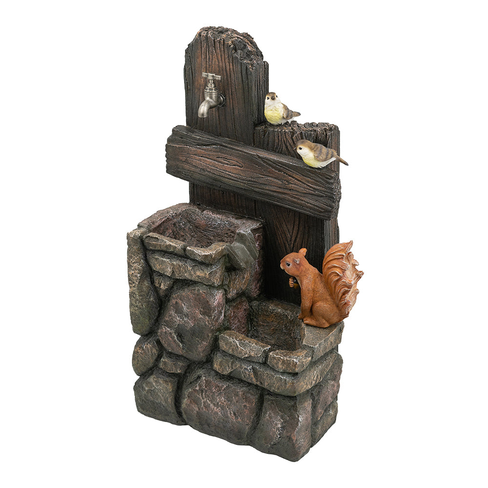 15X14.1X26.4" Decorative Two Tiered Water Fountain With Woodland Animal Design, Outdoor Fountain With Light And Pump Multi Garden & Outdoor American Traditional,Classic,Farmhouse,Pastoral,Traditional Polyresin