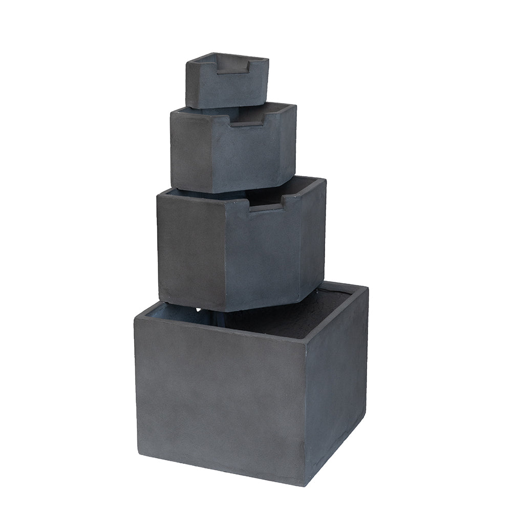 19.7X19.7X41.7" Gray Cement 4 Tier Block Water Fountain Outdoor Gray Garden & Outdoor Contemporary,Industrial,Minimalist,Modern Cement