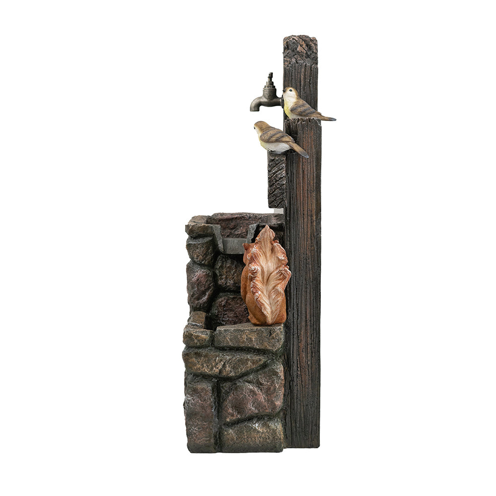 15X14.1X26.4" Decorative Two Tiered Water Fountain With Woodland Animal Design, Outdoor Fountain With Light And Pump Multi Garden & Outdoor American Traditional,Classic,Farmhouse,Pastoral,Traditional Polyresin