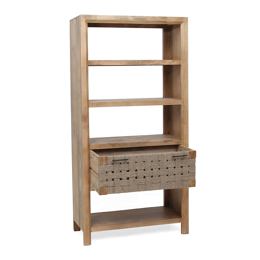 36X15X72" Shelf With Drawer,Natural Beige Brown Wood