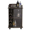 Vegas Bar Cart, Two Tier Cabinet With Glass Door, Six Cubbies For Liquor Smoke Particle Board Engineered Wood