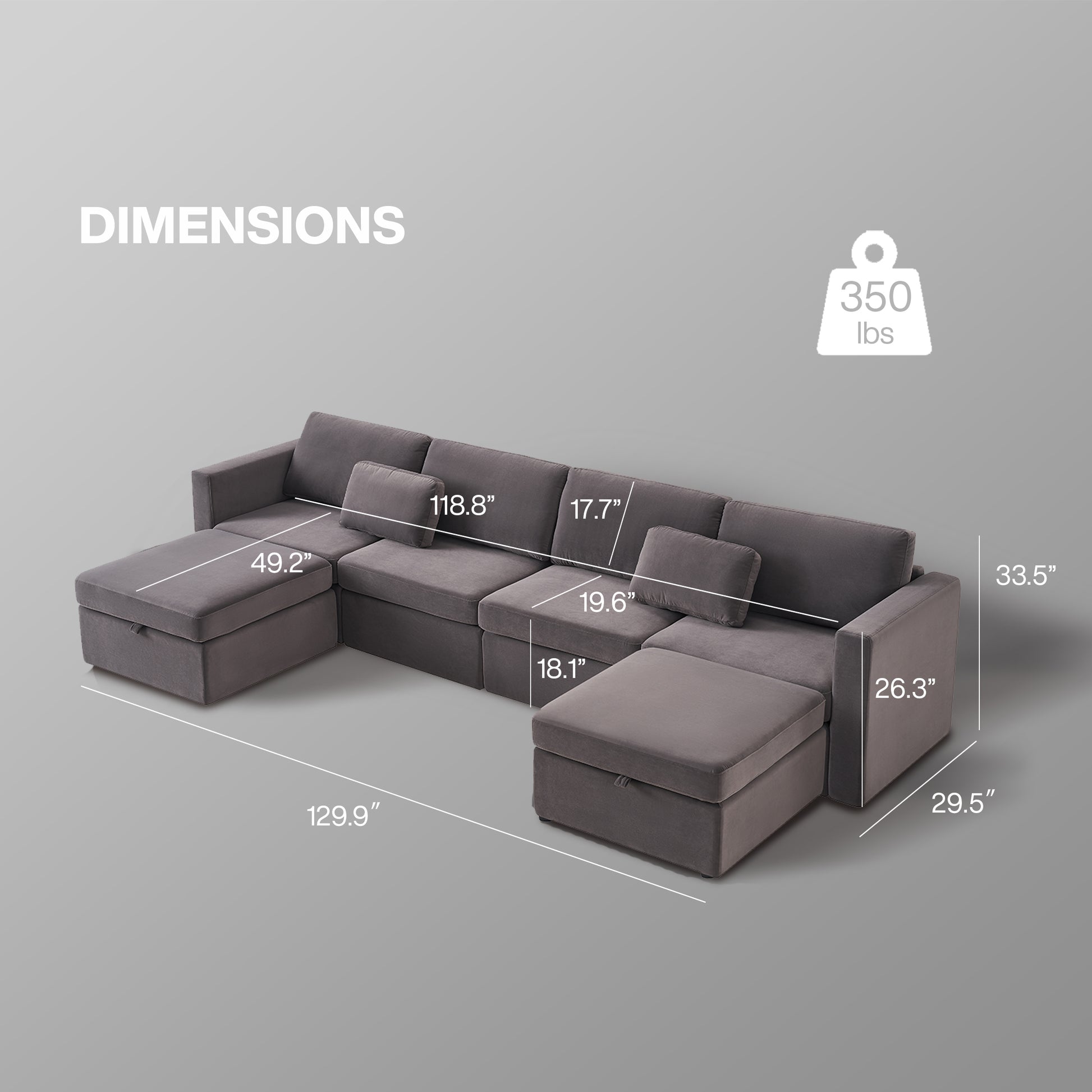 Modern Velvet Modular Sectional Sofa, U Shape Convertible Sofa Set With Pillows, Oversized Sectional Couches With Storage Ottomans For Living Room, Loft, Apartment, Office Dark Gray 6 Seats Gray Wood Primary Living Space Medium Duty Pine 6 Seat Dark Gray