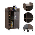 Vegas Bar Cart, Two Tier Cabinet With Glass Door, Six Cubbies For Liquor Smoke Particle Board Engineered Wood