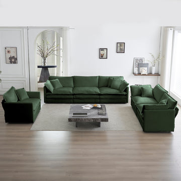 Modern Sofa Couch, 3 Piece Set Extra Deep Seat Sectional Sofa For Living Room, Oversized Sofa, 3 Seat Sofa, Loveseat And Single Sofa, Green Chenille Green Chenille 6 Seat