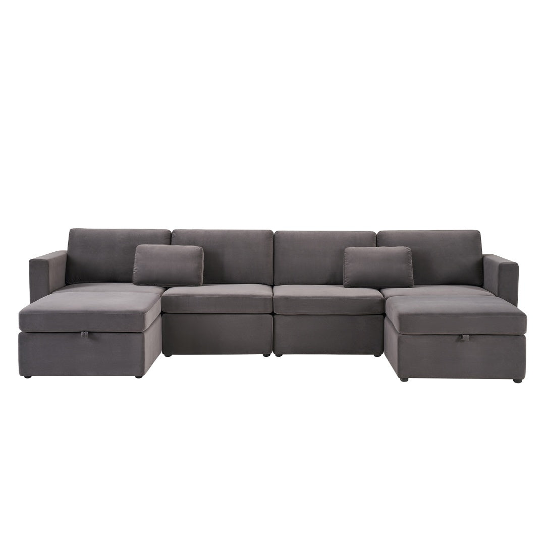 Modern Velvet Modular Sectional Sofa, U Shape Convertible Sofa Set With Pillows, Oversized Sectional Couches With Storage Ottomans For Living Room, Loft, Apartment, Office Dark Gray 6 Seats Gray Wood Primary Living Space Medium Duty Pine 6 Seat Dark Gray