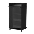 Lusk Bar Cart With 2 Bottle Holder Shelf, Glass Door And Casters Black Particle Board Engineered Wood