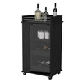 Lusk Bar Cart With 2 Bottle Holder Shelf, Glass Door And Casters Black Particle Board Engineered Wood