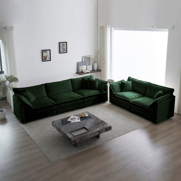 Sofa Set Of 2 Chenille Couch, 2 3 Seater Sofa Set Deep Seat Sofa, Modern Sofa Set For Living Room, Green Chenille Green Chenille 5 Seat