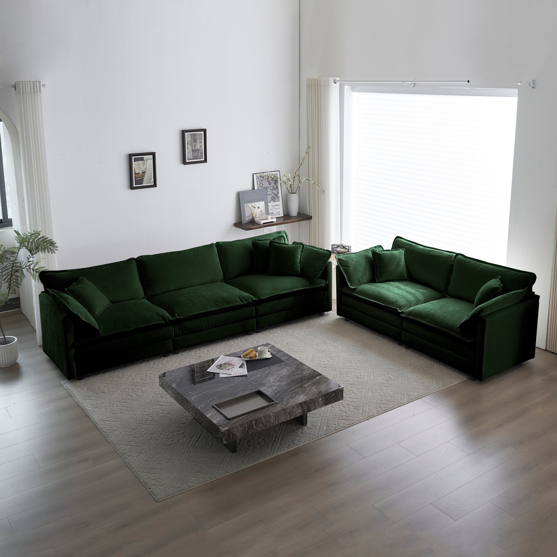 Modern Sofa Couch, 3 Piece Set Extra Deep Seat Sectional Sofa For Living Room, Oversized Sofa, 3 Seat Sofa, Loveseat And Single Sofa, Green Chenille Green Chenille 6 Seat