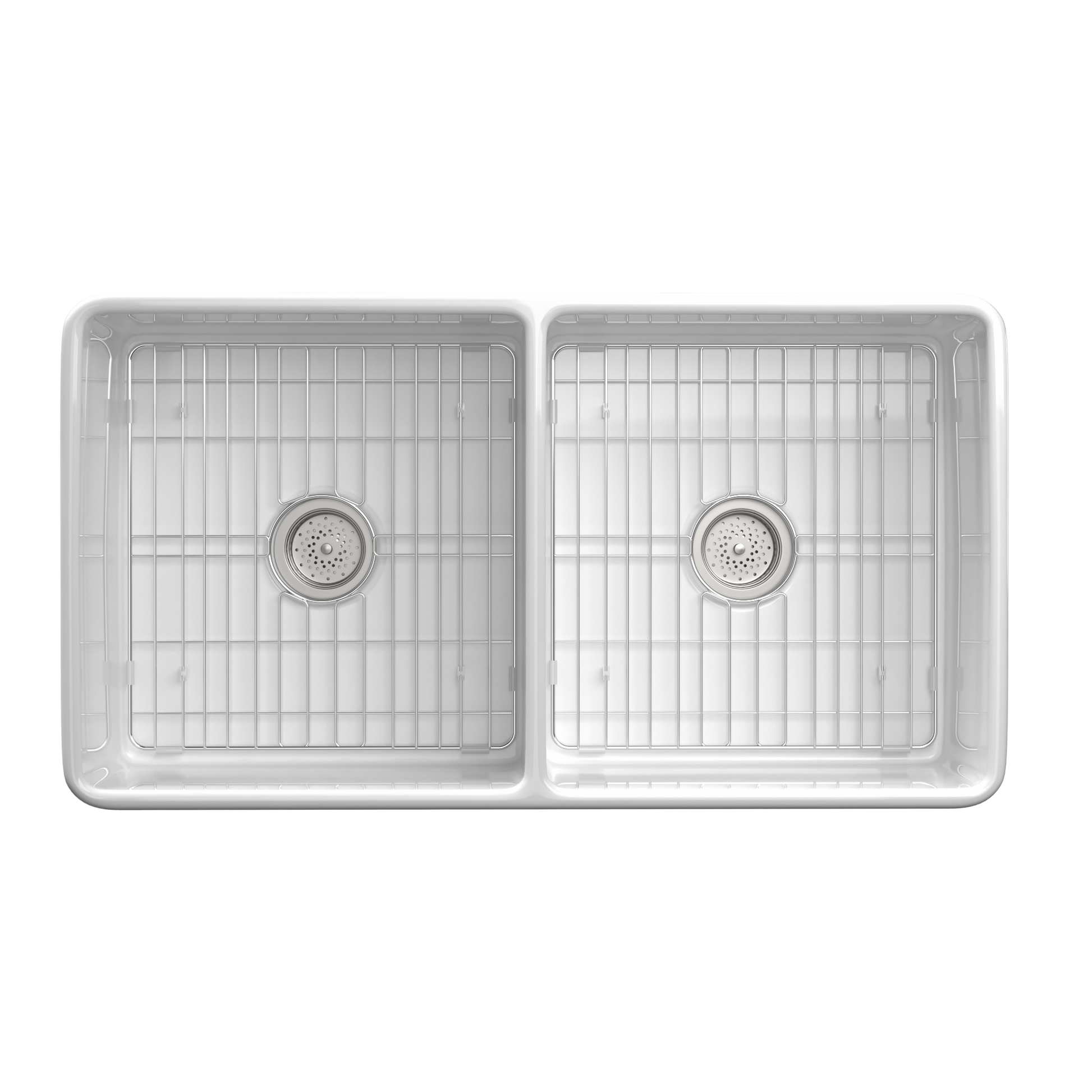 33 Inch Fireclay Farmhouse Kitchen Sink Double Bowl White Apron Front Kitchen Sink, Bottom Grid And Kitchen Sink Drain Included,Ceramic Porcelain Farm Deep Sinks 50 50 White Kitchen Modern Fireclay