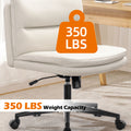 Office Chair Armless Desk Chair With Wheels, Pu Padded Wide Seat Home Office Chairs, 120 Rocking Mid Back Cute Computer Chair For Bedroom, Vanity, Makeup Wood Cream Cotton Office Chairs Handle Pu