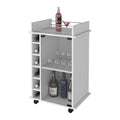 Vegas Bar Cart, Two Tier Cabinet With Glass Door, Six Cubbies For Liquor White Particle Board Engineered Wood