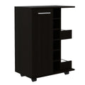 Tennessee Bar Cart, One Cabinet With Division, Six Cubbies For Liquor, Two Shelves Black Primary Living Space Modern Pine Particle Board Engineered Wood