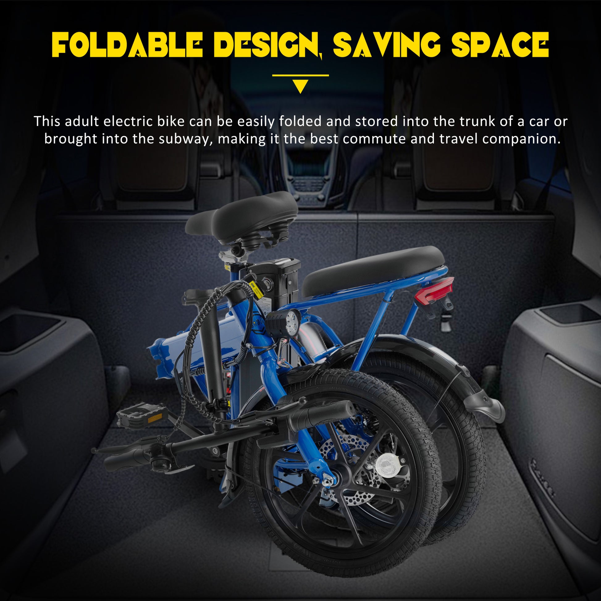 Adult Electric Bicycles 500 W Motor 15.5 Mph Max Speed, 16Inch Tire, 42 V 10.4 Ah Removable Battery For Electric Bike, Multi Shock Absorption, City Commuter, Fold Able Adult Electric Bicycle Cycling Blue Foldable Garden & Outdoor American Design,Modern