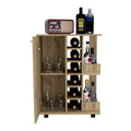 Tennessee Bar Cart, One Cabinet With Division, Six Cubbies For Liquor, Two Shelves Mobile Carts Light Oak Primary Living Space Open Storage Space Modern Pine Particle Board Engineered Wood