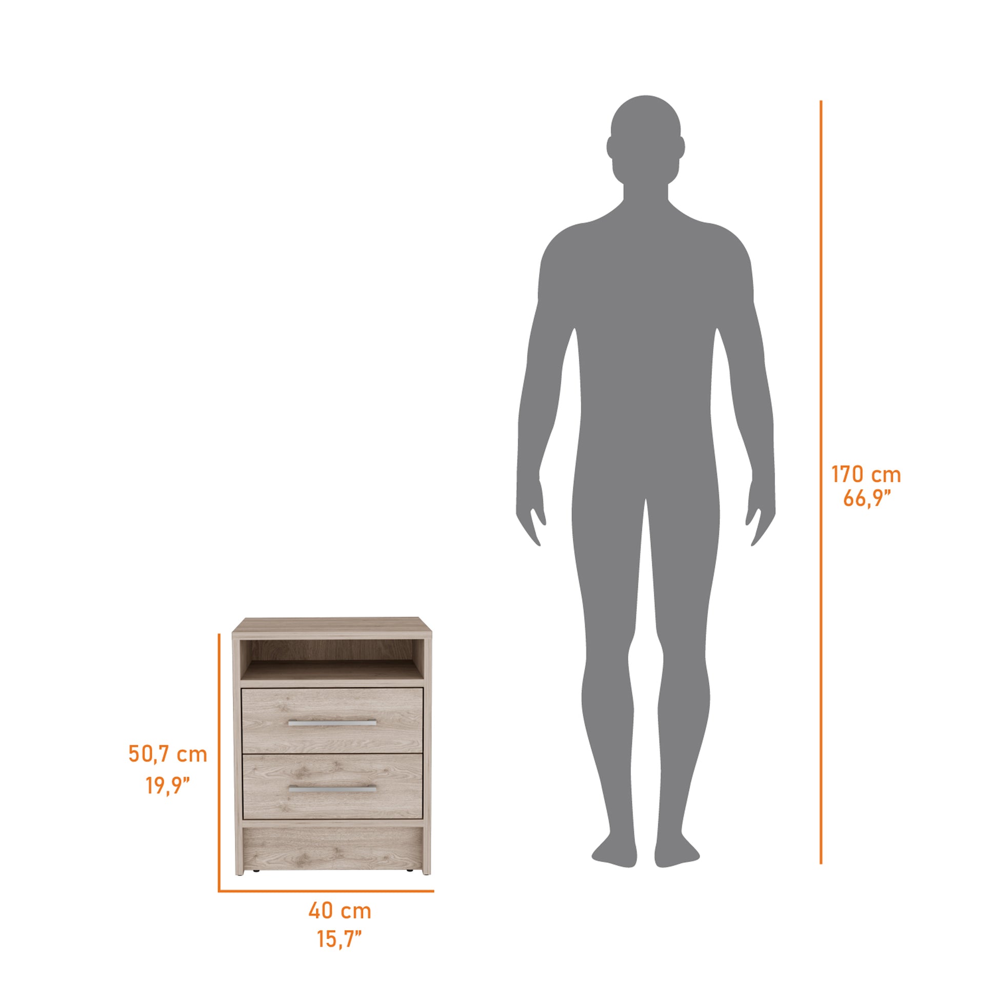 Philadelphia Nightstand, Two Drawers, Concealed Shelf Beige Bedroom Modern Mdf Engineered Wood