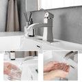 Sink Faucet With Deck Plate Waterfall Brushsed With Pop Up Drain And Supply Lines Bathroom Faucets For Sink 1 Hole One Handle Faucets Vanity Bath Mixer Tap Bathroom Joystick Geometric One Brushed Nickel Side Sprayer Deck Mounted Cartridge Valve Single