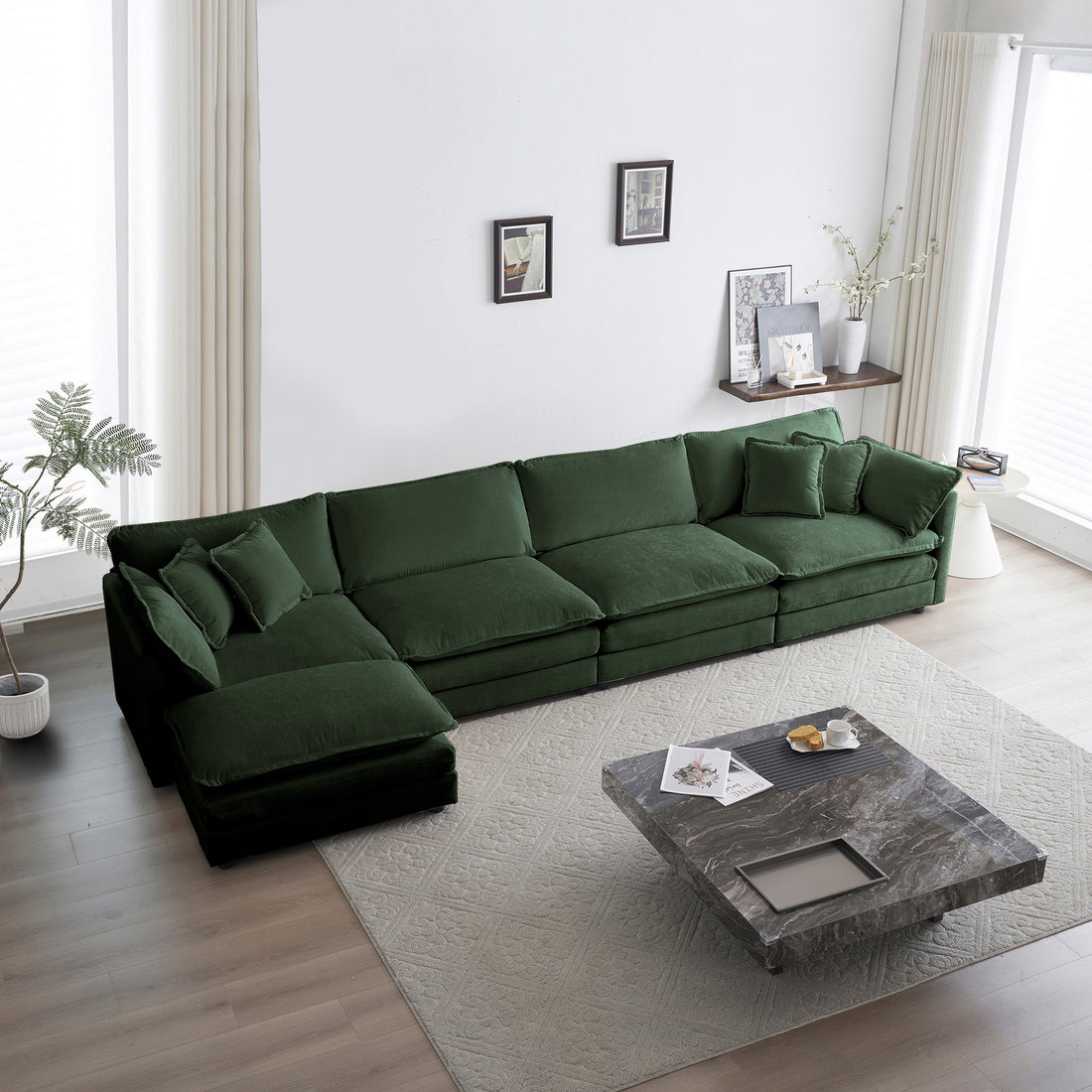 Modular Sectional Sofa For Living Room,U Shaped Couch 5 Seater Convertible Sectional Couch With 1 Ottoman ,Green Chenille Green Chenille 4 Seat