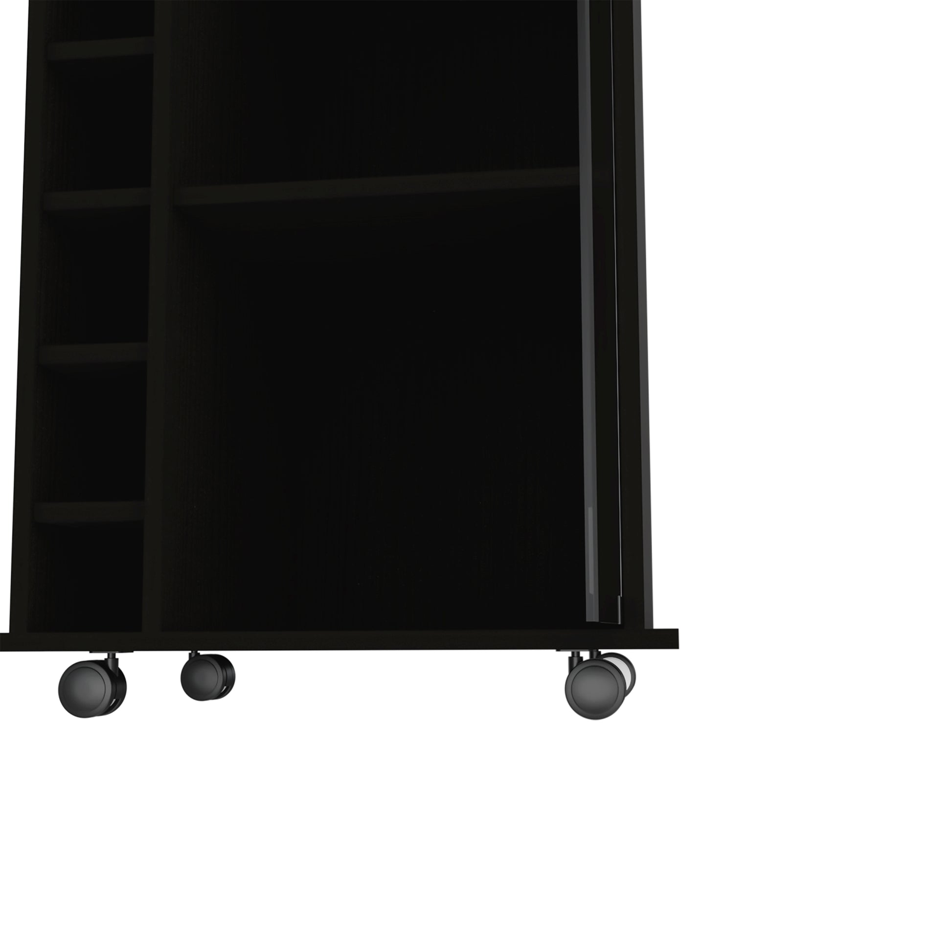 Vegas Bar Cart, Two Tier Cabinet With Glass Door, Six Cubbies For Liquor Black Particle Board Engineered Wood