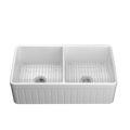 33 Inch Fireclay Farmhouse Kitchen Sink Double Bowl White Apron Front Kitchen Sink, Bottom Grid And Kitchen Sink Drain Included,Ceramic Porcelain Farm Deep Sinks 50 50 White Kitchen Modern Fireclay