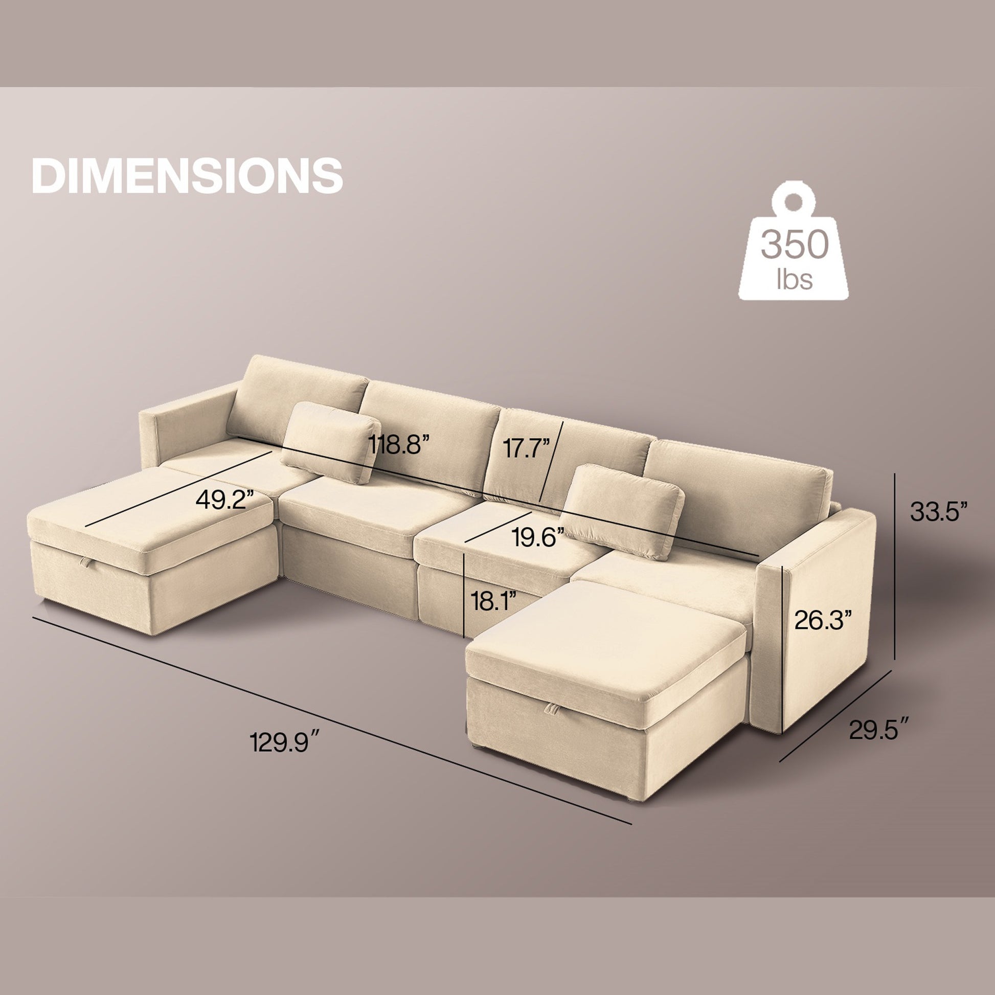 Modern Velvet Modular Sectional Sofa, U Shape Convertible Sofa Set With Pillows, Oversized Sectional Couches With Storage Ottomans For Living Room, Loft, Apartment, Office White 6 Seats White Wood Primary Living Space Medium Duty Pine 6 Seat White Velvet