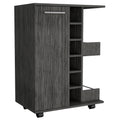 Tennessee Bar Cart Made Of Particle Board With 1 Cabinet With Division, 6 Cubbies For Liquor And 2 Shelves Mobile Carts 5 Or More Spaces Smoke Primary Living Space Open Storage Space Modern Pine Particle Board Engineered Wood