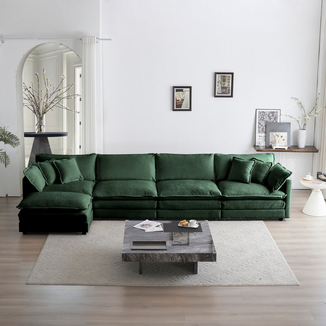 Modular Sectional Sofa For Living Room,U Shaped Couch 5 Seater Convertible Sectional Couch With 1 Ottoman ,Green Chenille Green Chenille 4 Seat