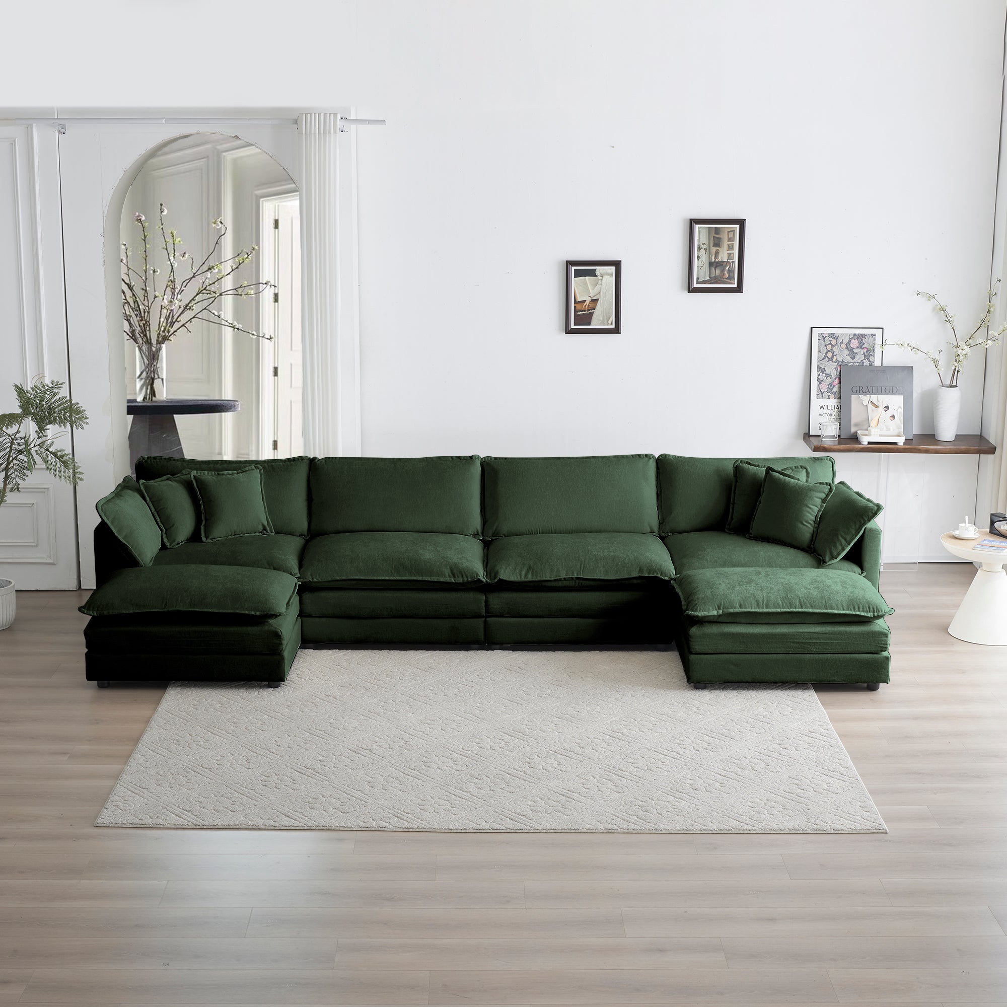 Comfort U Shaped Couch With Reversible Chaise, Modular Large U Shape Sectional Sofa, Double Extra Ottomans,Green Chenille Green Chenille 4 Seat