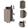Tennessee Bar Cart, One Cabinet With Division, Six Cubbies For Liquor, Two Shelves 5 Or More Spaces Light Gray Primary Living Space Open Storage Space Modern Pine Particle Board Engineered Wood