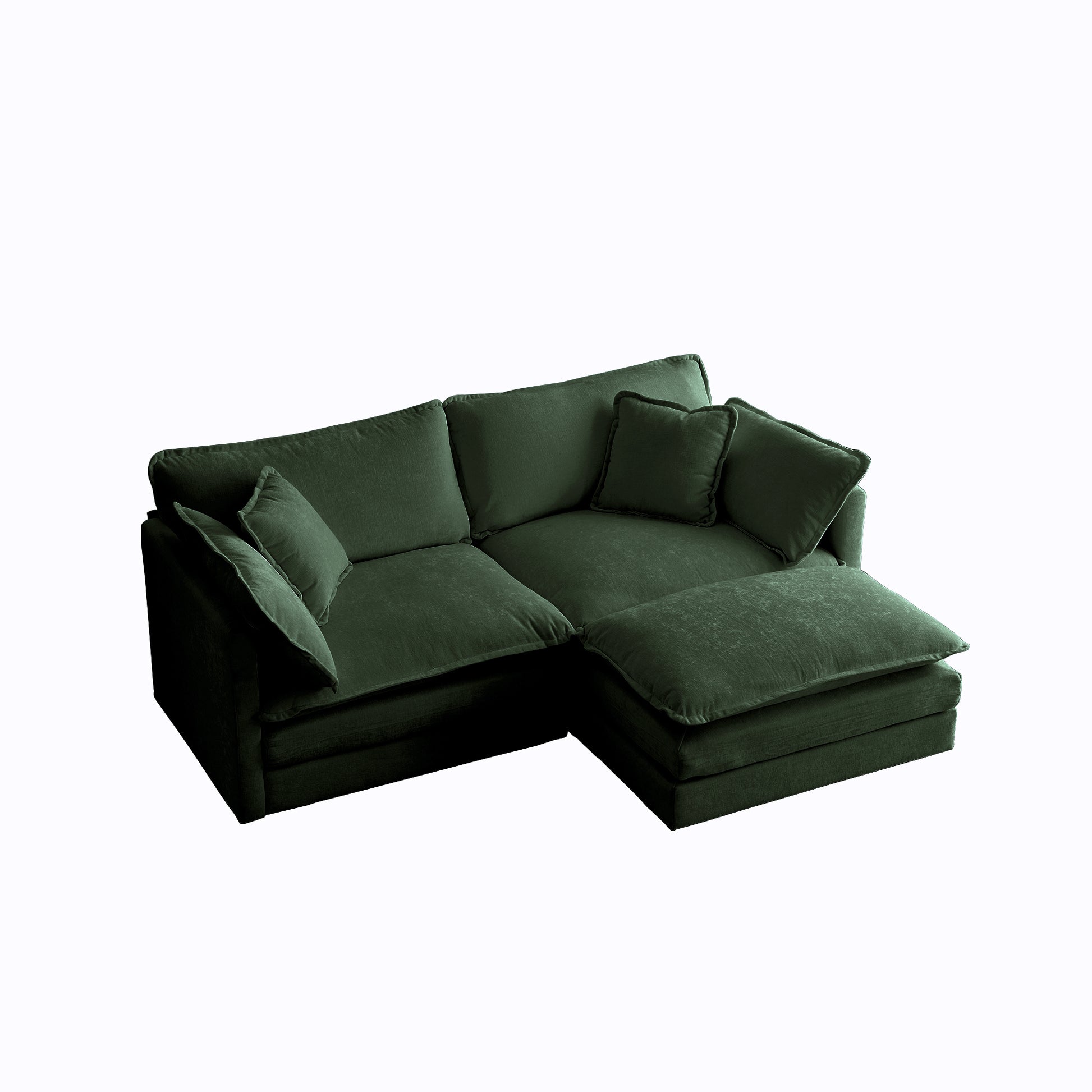 Chenille Two Seater Sofa With 1 Footrest, 2 Seater L Shaped Sectional With Ottoman,Loveseat With Ottoman For Small Living Space, Green Chenille Green Chenille 2 Seat