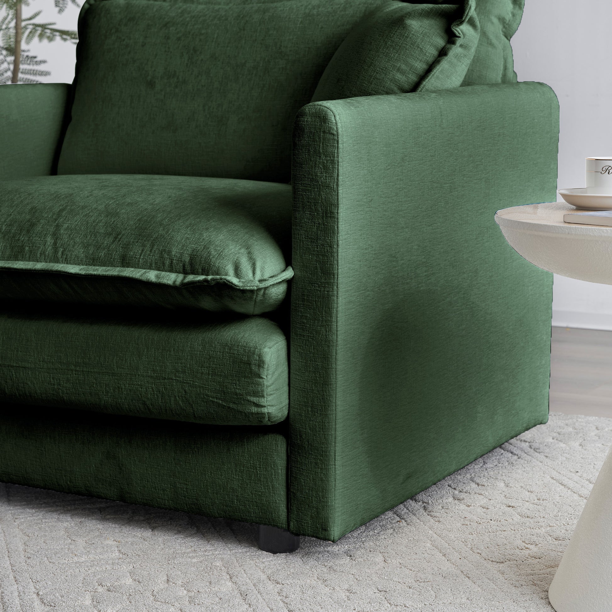 Comfortable Deep Seat Reversible Modular 6 Seater Sectional Super Soft Sofa U Shaped Sectional Couch With 3 Ottomans, 3 Toss Pillows And 2 Arm Pillows Green Chenille 3 Seat