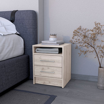 Philadelphia Nightstand, Two Drawers, Concealed Shelf Beige Bedroom Modern Mdf Engineered Wood