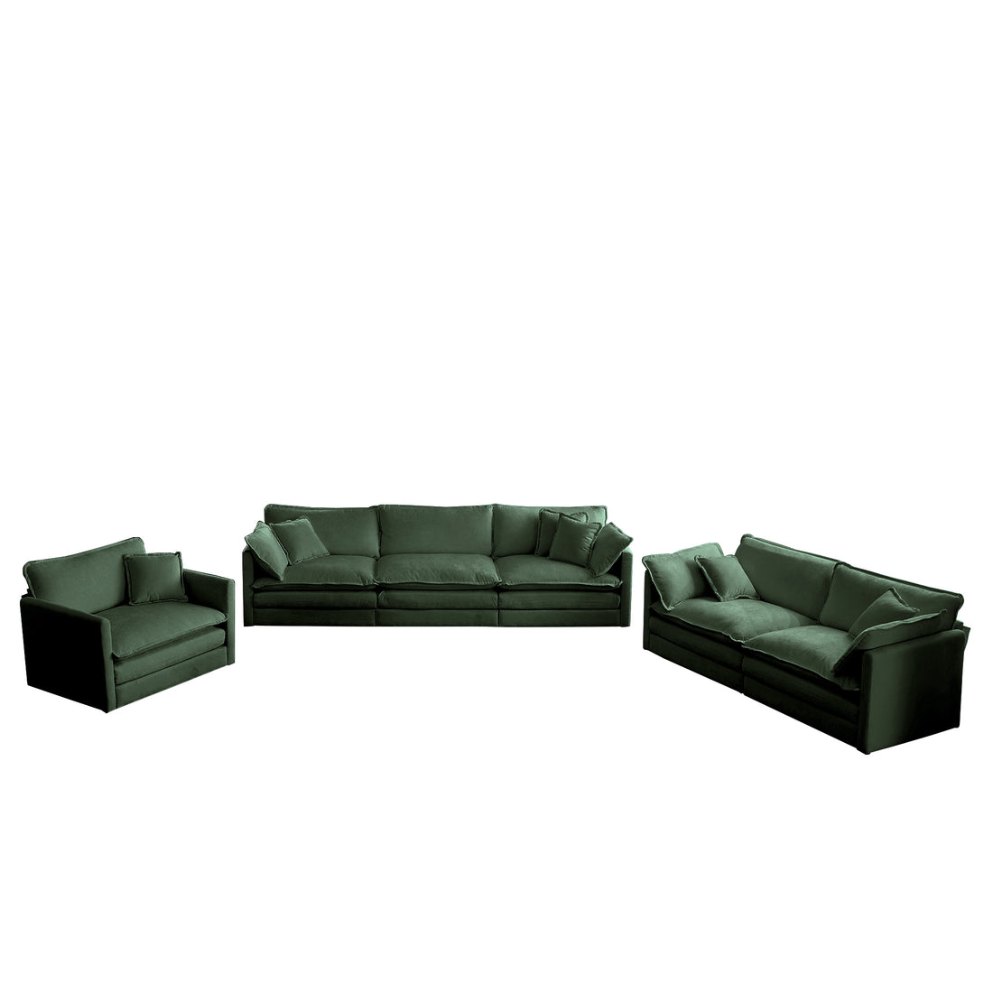 Modern Sofa Couch, 3 Piece Set Extra Deep Seat Sectional Sofa For Living Room, Oversized Sofa, 3 Seat Sofa, Loveseat And Single Sofa, Green Chenille Green Chenille 6 Seat