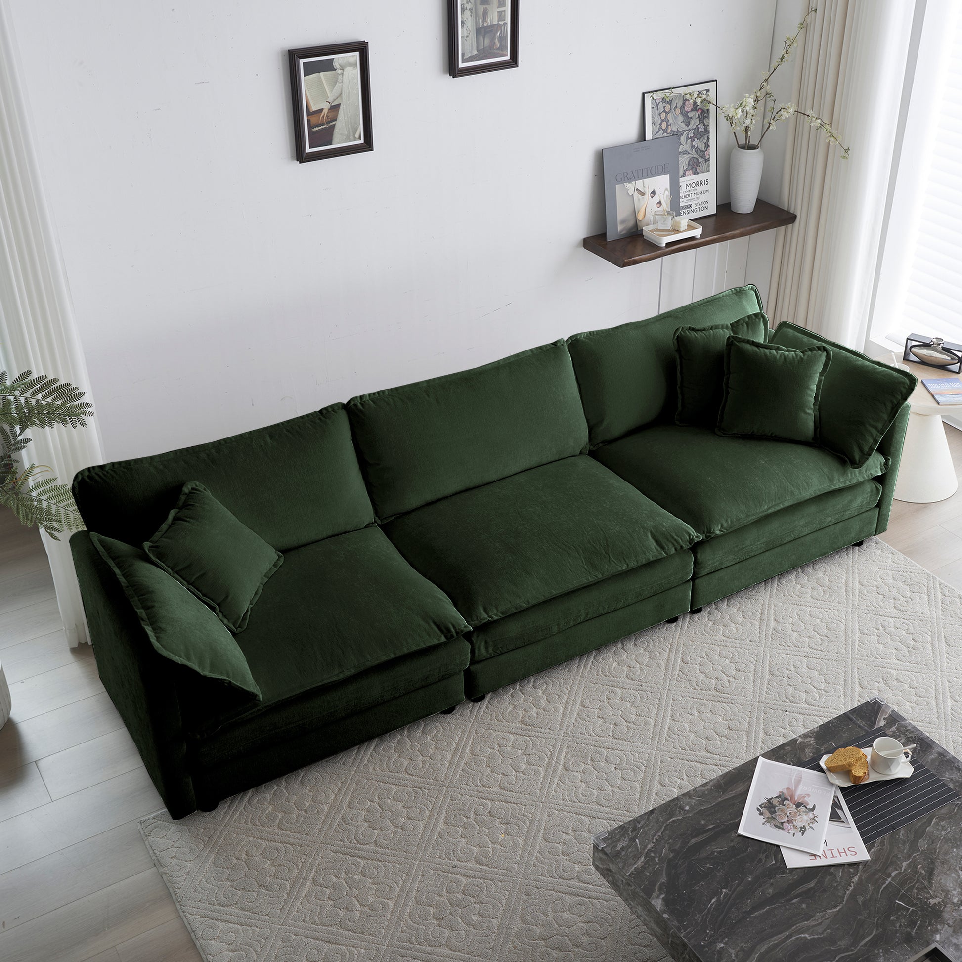 Modern Sofa Couch, 3 Piece Set Extra Deep Seat Sectional Sofa For Living Room, Oversized Sofa, 3 Seat Sofa, Loveseat And Single Sofa, Green Chenille Green Chenille 6 Seat