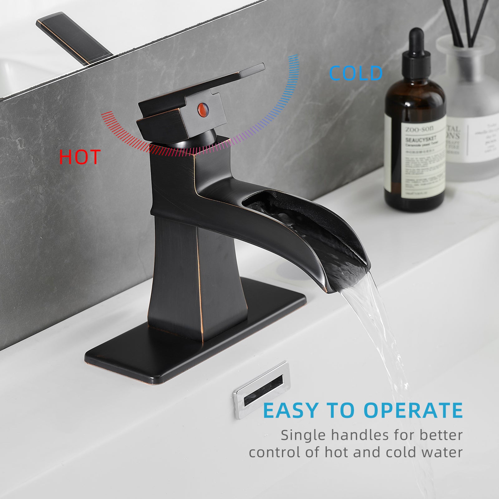 Sink Faucet With Deck Plate Waterfall Orb With Pop Up Drain And Supply Lines Bathroom Faucets For Sink 1 Hole One Handle Faucets Vanity Bath Mixer Tap Bathroom Joystick Geometric One Oil Rubbed Bronze Side Sprayer Deck Mounted Cartridge Valve Single Hole