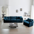 Sofa Set Of 3, 1 1 3 Seats Living Room Sofa Set, Accent Chair, Loveseat, And Three Seat Sofa Modern Style Round Arms 3 Piece Sofa Set, Blue Blue Chenille 5 Seat