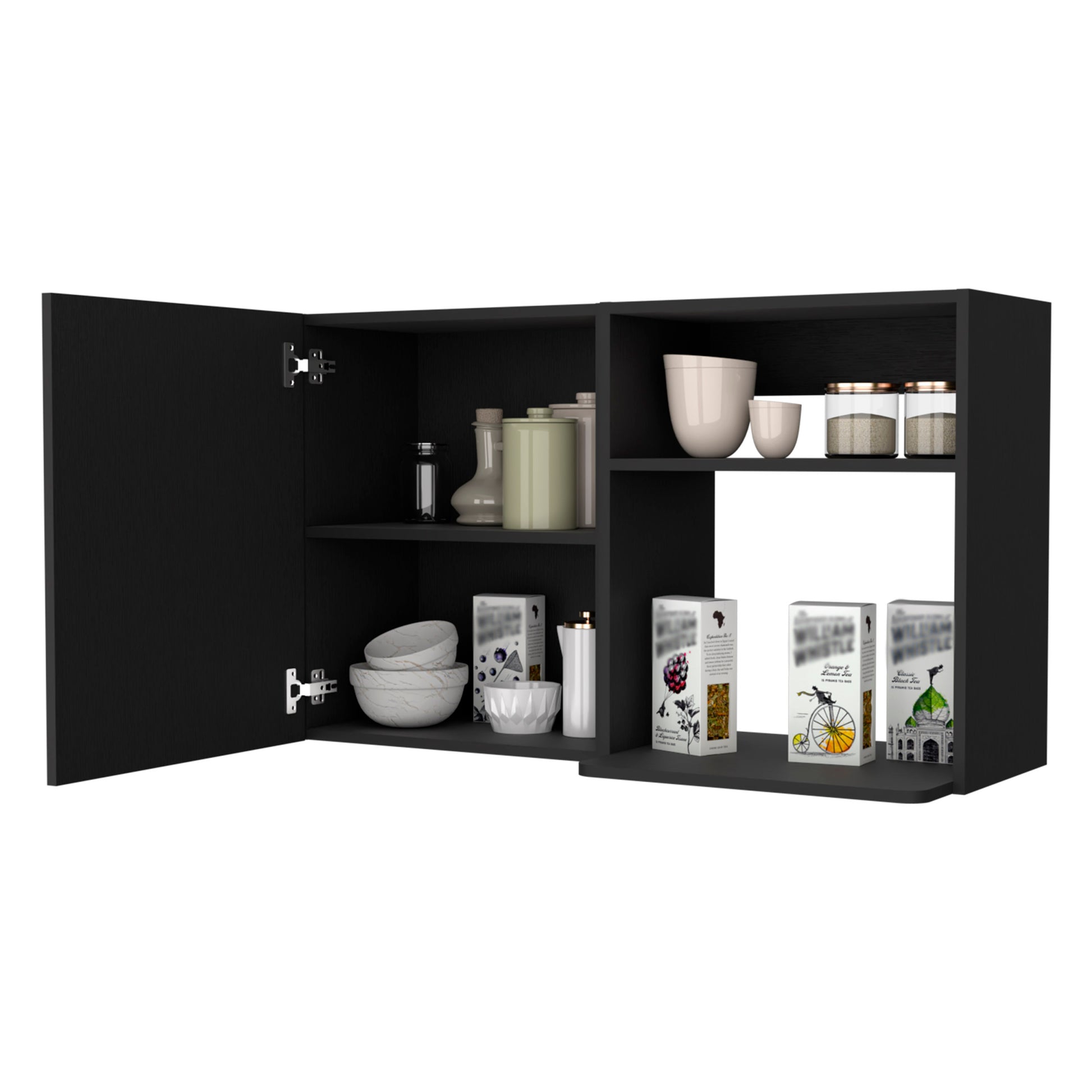 Oklahoma 2 Wall Cabinet, 2 Door Stackable Wall Mounted Storage Cabinet With 2 Side Shelf Black Mdf Engineered Wood