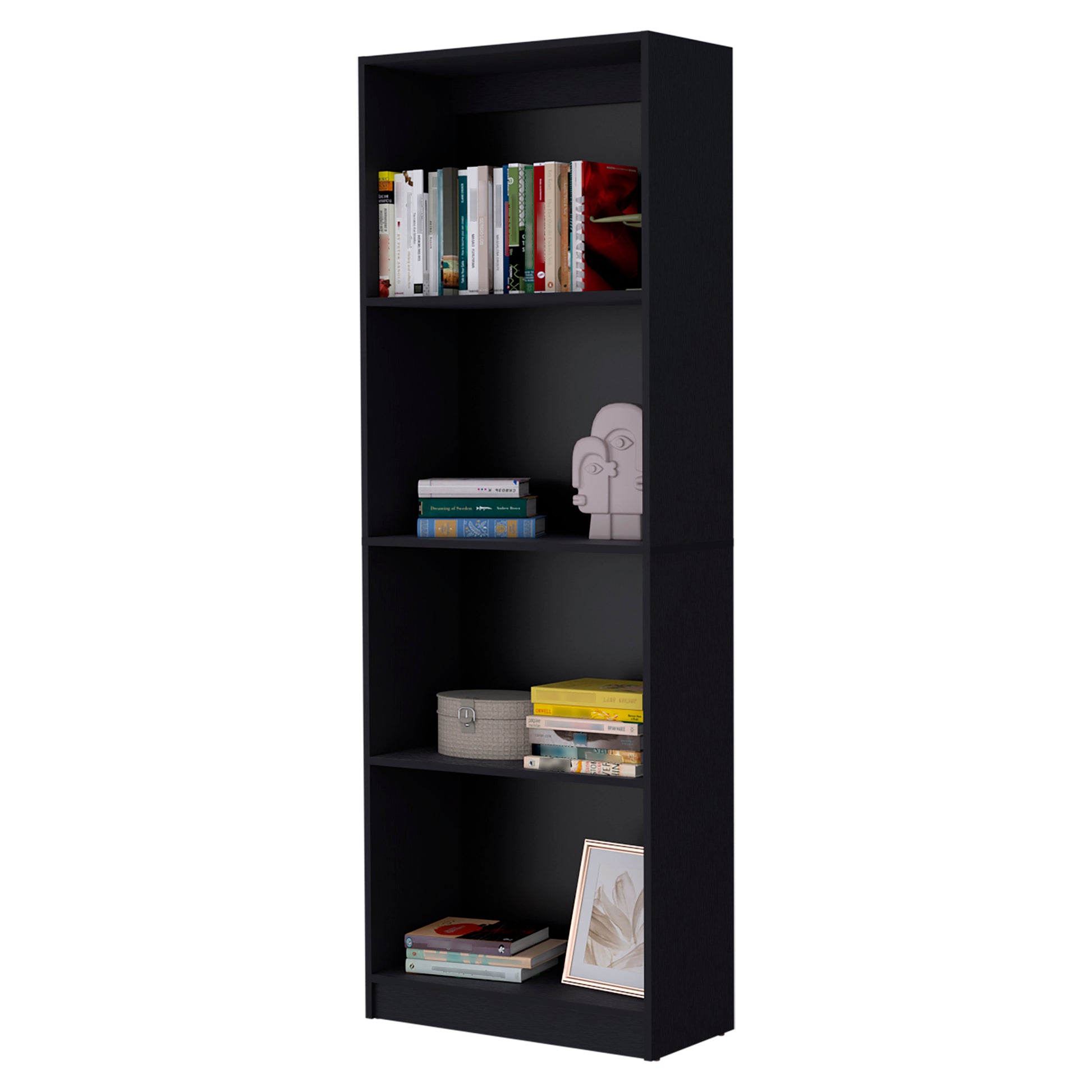 Sutton Bookcase With Tier Storage Shelves 3 4 Shelves Black Open Storage Space Modern Pine Particle Board Engineered Wood