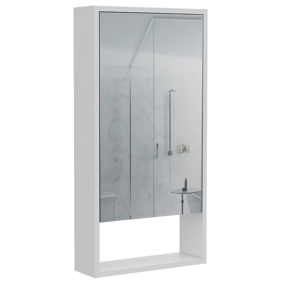 Modesto Medicine Cabinet, One Open Shelf, Mirrored Cabinet With Two Interior Shelves White 1 3 18 To 23 In 32 To 35 In Mirror Included Bathroom Freestanding Contemporary 5 10 Inches Melamine Engineered Wood