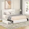 Liv Patented 2 Drawers Storage Bed Queen Size Ivory Boucle Upholstered Platform Bed, Curved Stitched Tufted Headboard, Wooden Slat Mattress Support, No Box Spring Needed Box Spring Not Required Queen Ivory Metal Bedroom