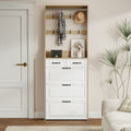 Oak Color Shoe Cabinet With 3 Doors 2 Drawers With Hanger,Pvc Door With Shape ,Large Space For Storage Freestanding 3 4 Spaces White Primary Living Space American Design,American