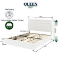 Liv Patented 2 Drawers Storage Bed Queen Size Ivory Boucle Upholstered Platform Bed, Curved Stitched Tufted Headboard, Wooden Slat Mattress Support, No Box Spring Needed Box Spring Not Required Queen Ivory Metal Bedroom