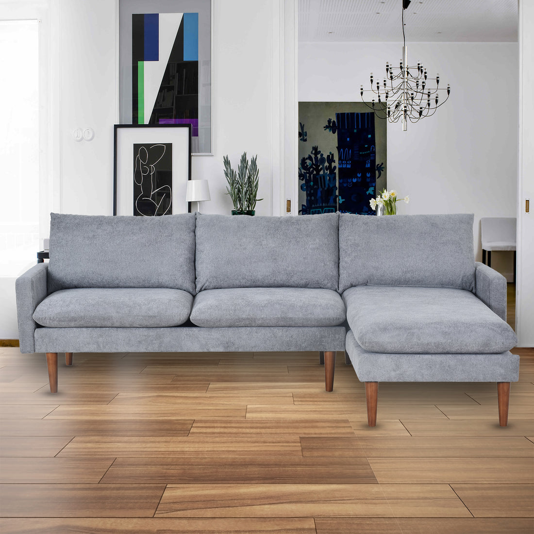L Shaped Sofa With Padded Cashmere: Multi Functional Design, Modern Luxury Appearance Ideal For Living Rooms, Apartments Easy Assembly & Maintenance,Grey Grey Velvet Wood Primary Living Space Medium Soft Art Deco Square Arms Memory Foam Velvet 3 Seat