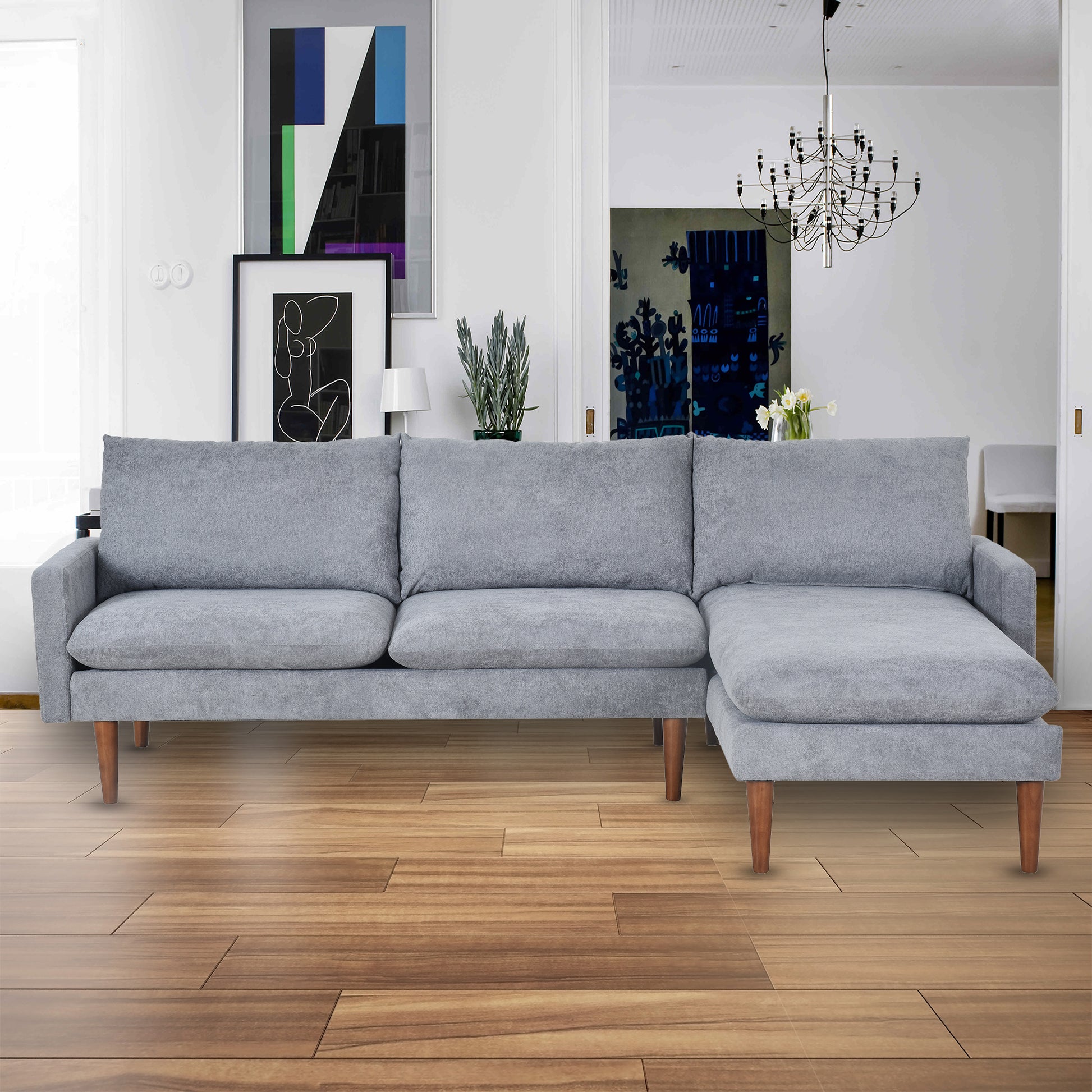 L Shaped Sofa With Padded Cashmere: Multi Functional Design, Modern Luxury Appearance Ideal For Living Rooms, Apartments Easy Assembly & Maintenance,Grey Grey Velvet Wood Primary Living Space Medium Soft Art Deco Square Arms Memory Foam Velvet 3 Seat