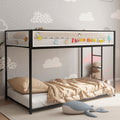 Adam Twin Twin Bunk Black With White Mesh Guard Rail Box Spring Not Required Twin Black Metal Bedroom Bunk Metal