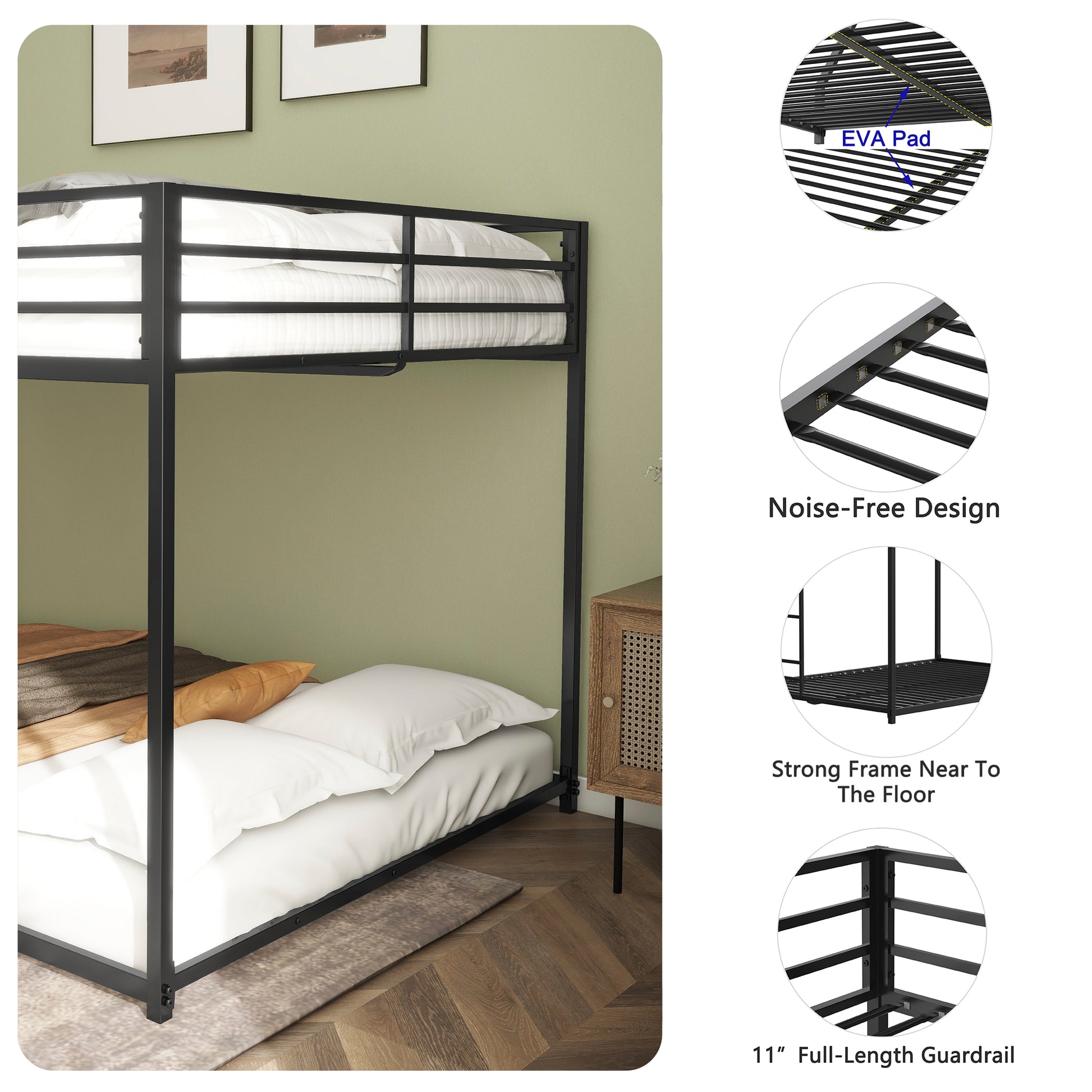 Adam Full Over Full Bunk Black Box Spring Not Required Twin Black Metal Bedroom Bunk Metal